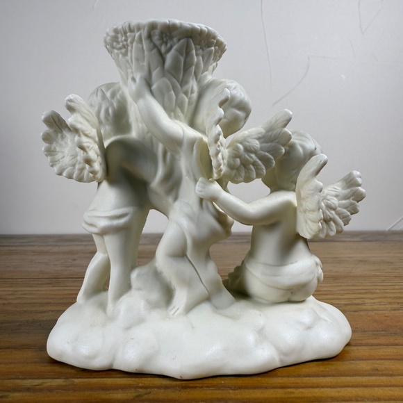 Vintage Cherub Trio Candle Holder | White Bisque Porcelain Angel Figurine - Picture 5 of 13